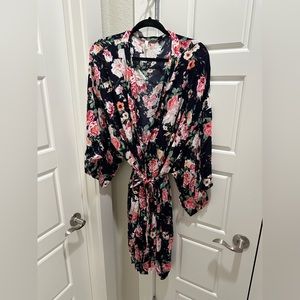 PinkBlush Navy Blue Floral Print Delivery/Nursing Maternity Robe